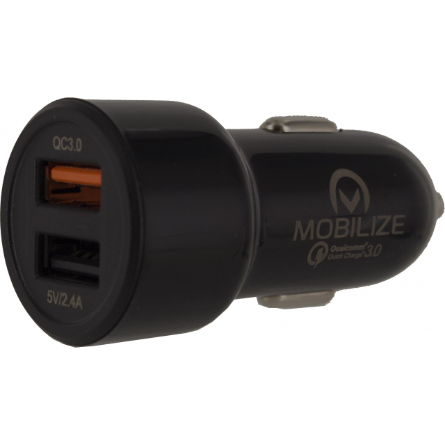 Mobilize Slimme Autolader Dubbele USB 4.8A 24W met Qualcomm QC3.0 Zwart - Afbeelding 2