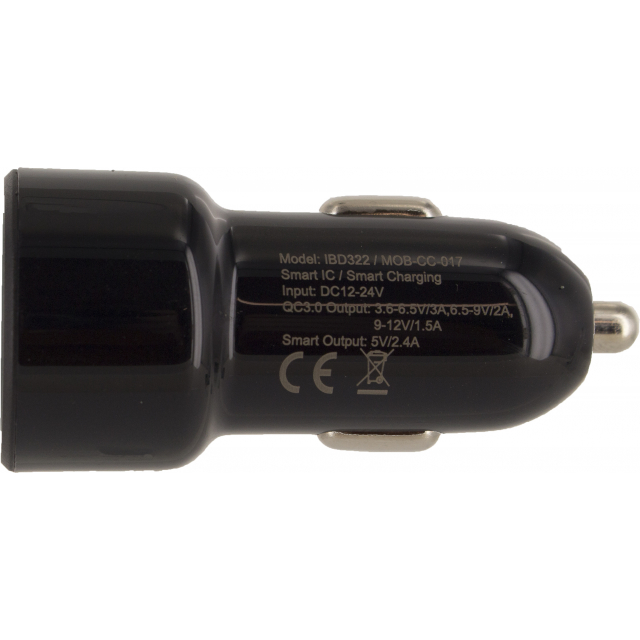 Mobilize Slimme Autolader Dubbele USB 4.8A 24W met Qualcomm QC3.0 Zwart - Afbeelding 4