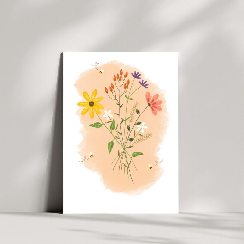 Bloemen en bijen wenskaart