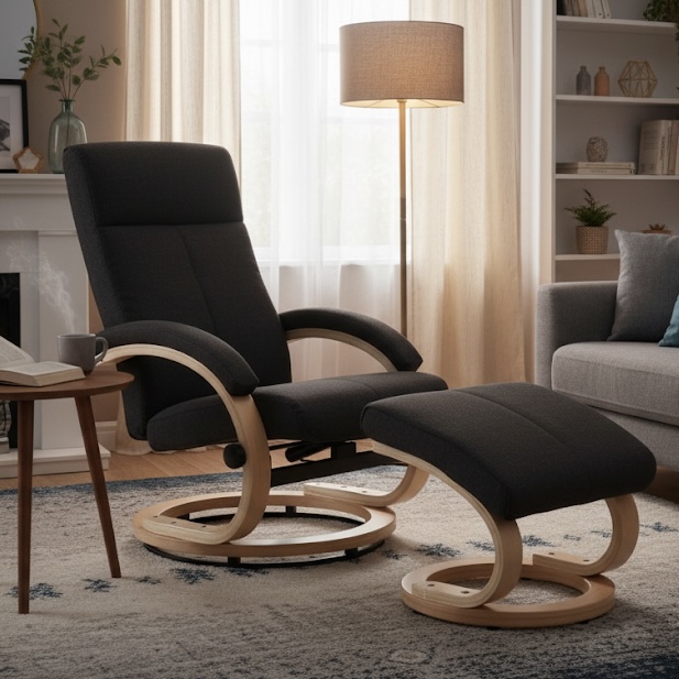 Josh donkergrijs fauteuil + hocker