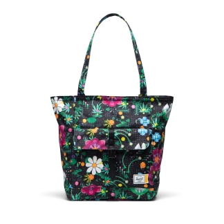 Herschel Retreat draagtas - vrolijke bloemen - zwart